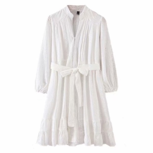 SOLD OUT White Button Up Ruffle Embroidered Floral Dress - Picture 12 of 12